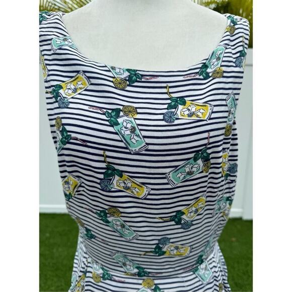 ModCloth Cocktails lemon stripe midi Dress Emily and Fin small S/M 50s casual - Picture 7 of 11